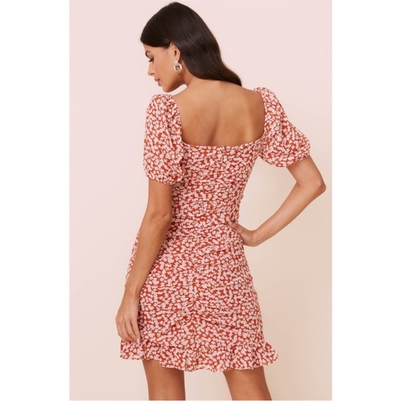 ASTR The Lable Burnt Orange Floral Ruffle Mini Dress - Picture 2 of 6